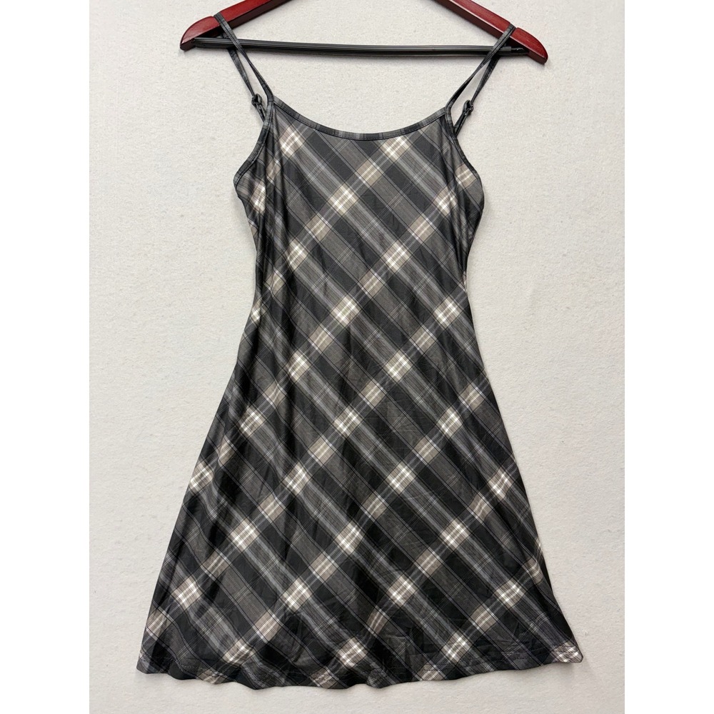 SHEIN Plaid Mini Dress Women XS Gray Black Y2K Adjustable Straps Sleeveless - Picture 3 of 9
